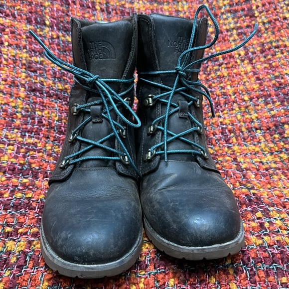 The North Face Dark Brown Leather Knit Top Combat Boots Women's Size 7 ½ - Picture 3 of 11